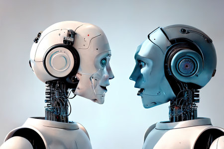 Dialogue or communication between two robots, generative ai.の素材