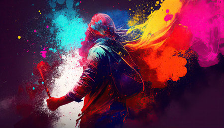 Holi celebration illustration, holiday festive. Colorful paint and powder generative ai.の素材
