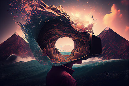 Abstract art illustration generative ai, universe and world in person head or brain.の素材