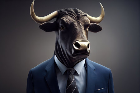 Bull in business office suit portrait. bull market, stock market, generative ai.の素材