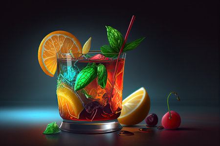 Trendy alcoholic cocktail with colorful ingredients. Generative AI.の素材