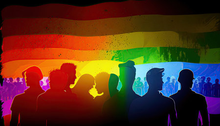 LGBT Community Pride Background Illustration, Rainbow Flag Colors. Generative AI.の素材