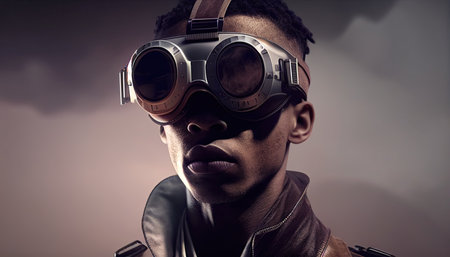 Person wears VR, metaverse illustration. Virtual Reality man with glasses. Technology of the future, generative ai.の素材