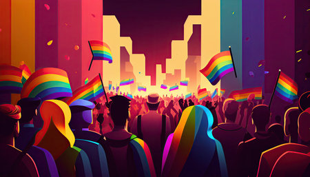 LGBT Community Pride Background Illustration, Rainbow Flag Colors. Generative AI.の素材