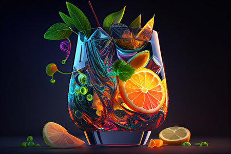 Trendy alcoholic cocktail with colorful ingredients. Generative AI.の素材