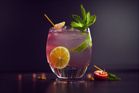 Trendy alcoholic cocktail with colorful ingredients. Generative AI.の素材