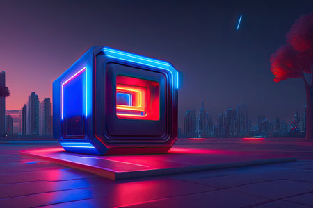 Neon Futuristic Cube Generative AI.の素材