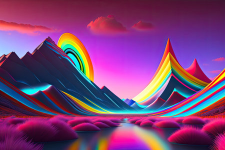 Abstract Nature Purple Neon Landscape Background Generative AI.の素材