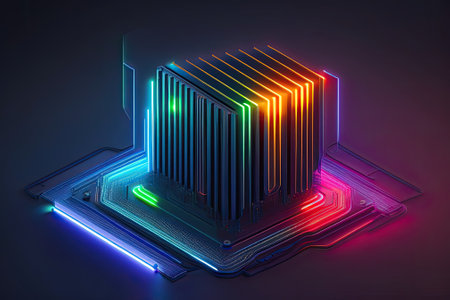 Computer Circuit Cyber Neon Generative AI.の素材