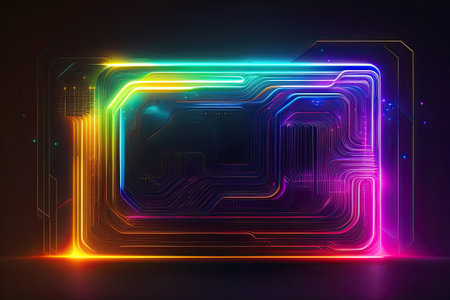 Computer Circuit Cyber Neon Generative AI.の素材