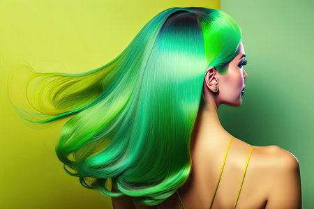 Beauty Fashion Industry Woman Portrait with Green Hair.の素材