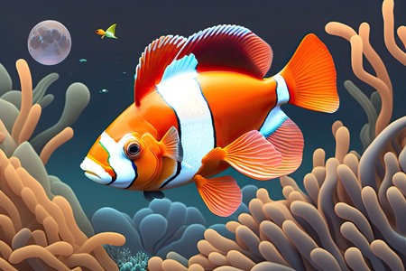 Clownfish fish underwater. Generative AI.の素材