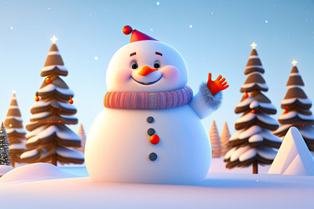 Christmas Character Snowman in Winter Forest. Generative AI.の素材