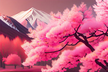 Cherry Blossoms. Japanese Tree Flower Bloom Background Generative AI.の素材