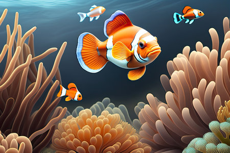 Clownfish fish underwater. Generative AI.の素材