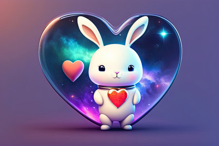 Cute Space Purple Bunny with Heart Generative AI.の素材