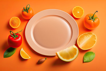 Diet Concept Flat Lay Orange Background Generative AI.の素材
