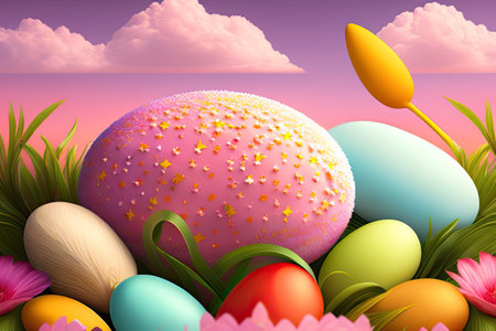 Easter Holiday Background Illustration. Generative AI.の素材