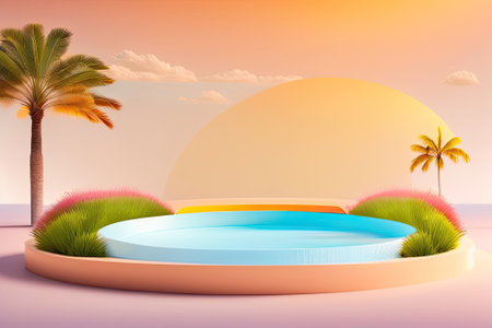 Colorful Scene Podium Pedestal Copy Space.の素材
