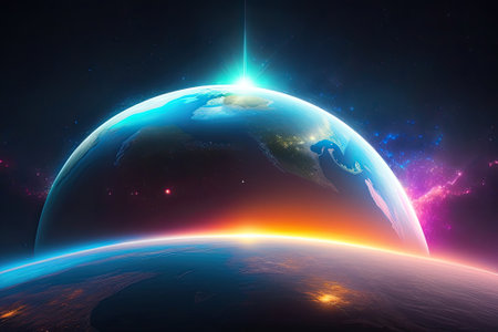 Space Purple Background with Earth Glow.の素材