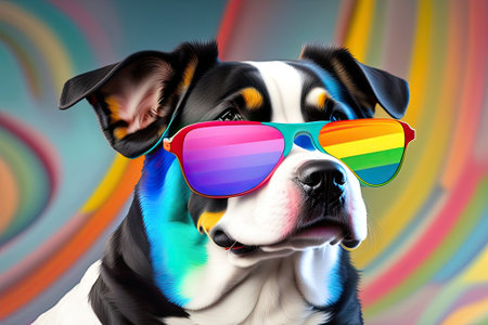 Dog Head Portrait in Rainbow Glasses.の素材