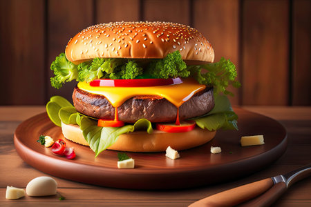 Grilled Beef Angus Burger with Garnish.の素材