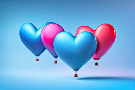 Heart Shaped Balloons on Blue Background Generative AI.の素材