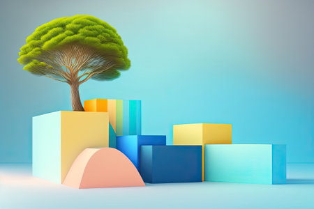 Colorful Scene Podium Pedestal Copy Space.の素材