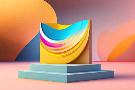Colorful Scene Podium Pedestal Copy Space.の素材
