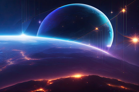 Space Purple Background with Earth Glow.の素材