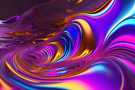 Purple Neon Liquid Metal Surface Background. Generative AI.の素材