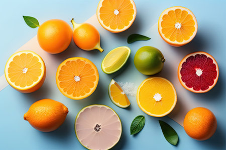 Orange Background Flat Lay Citrus Fruit Generative AI.の素材