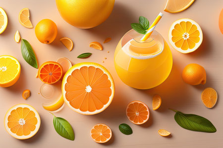 Orange Background Flat Lay Citrus Fruit Generative AI.の素材