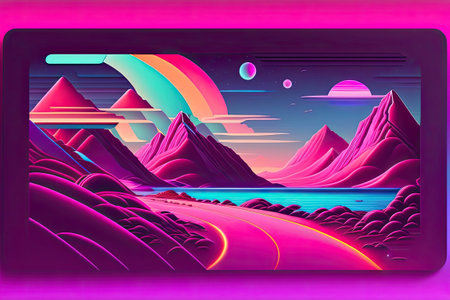New Retrowave Purple Neon Background Design Art Generative AI.の素材
