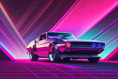 New Retrowave Purple Neon Background Design Art Generative AI.の素材