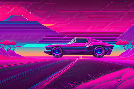 New Retrowave Purple Neon Background Design Art Generative AI.の素材