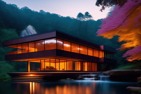 Luxury Neon Building Outdoor Design with Glass.の素材