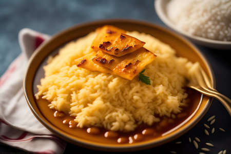Big Rice Meal on Plate.の素材