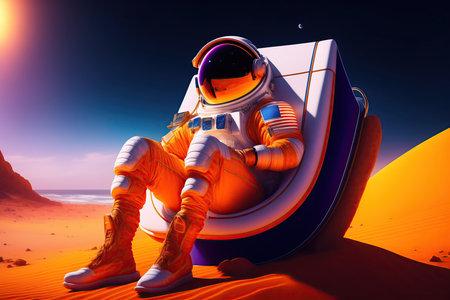 Astronaut Chill on Mars Planet Surface.の素材