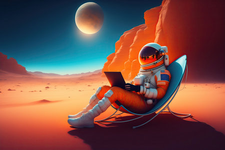 Astronaut Chill on Mars Planet Surface.の素材