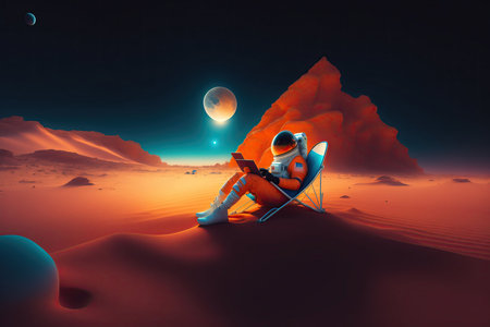 Astronaut Chill on Mars Planet Surface.の素材