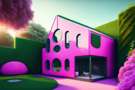 Pink Architecture Building Outdoor in Summer.の素材