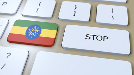Ethiopia Country Flag and Stop Button 3D Illustration