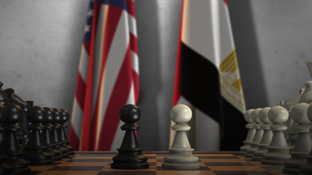 Egypt and USA National Flags with Chess Board 3D Illustration. Politics of Government or Conflict of...