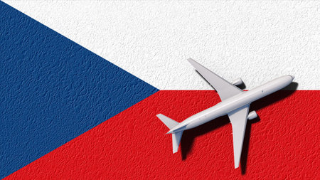 Czechia National Flag And Airplane Fly. Aircraft Flies To Country. Flight And Travel 3D...