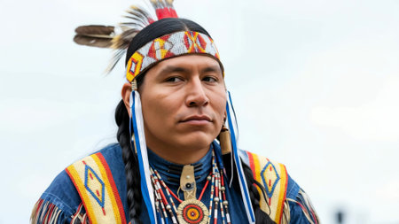 Native american dancer in traditional regalia expresses joy and serenity in three graceful movements.の素材