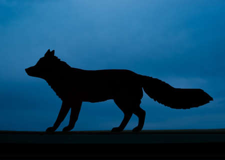 Fox Silhouette shape against a dark blue night sky