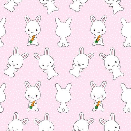 Cute kawaii bunnies with carrots seamless patternのイラスト素材