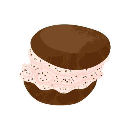Chocolate dessert with whipped cream vector flat cartoons illustration. Tasty cake with chocolate. Isolated on white background. Stock image.のイラスト素材