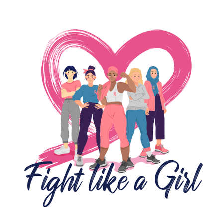 Fight like a girl. Breast cancer awareness month. Concept of women's social movement against...